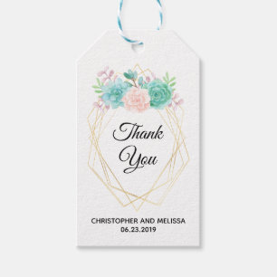 Modern Pink & Green Watercolor Succulents Wedding Gift Tags