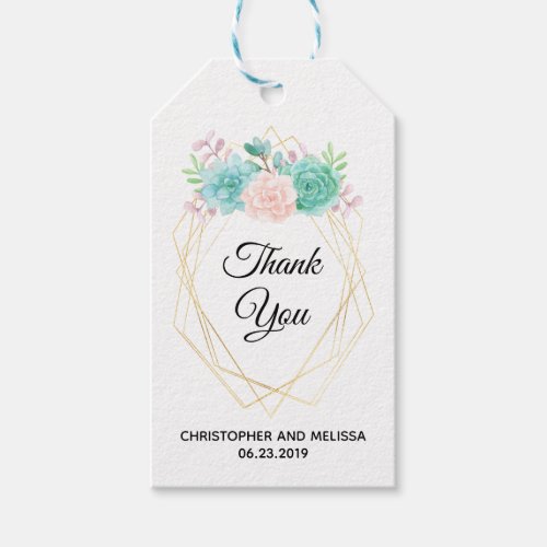 Modern Pink  Green Watercolor Succulents Wedding Gift Tags