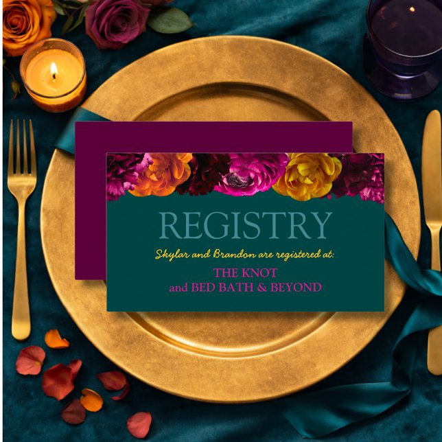 Modern pink green yellow floral  enclosure card (Creator Uploaded)