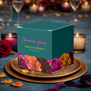 Modern pink green yellow floral favor boxes