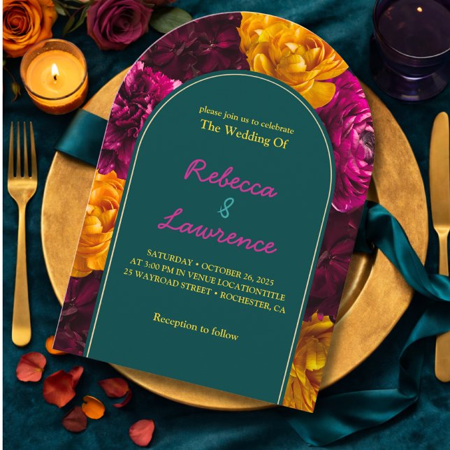 Modern pink green yellow floral  invitation (Creator Uploaded)