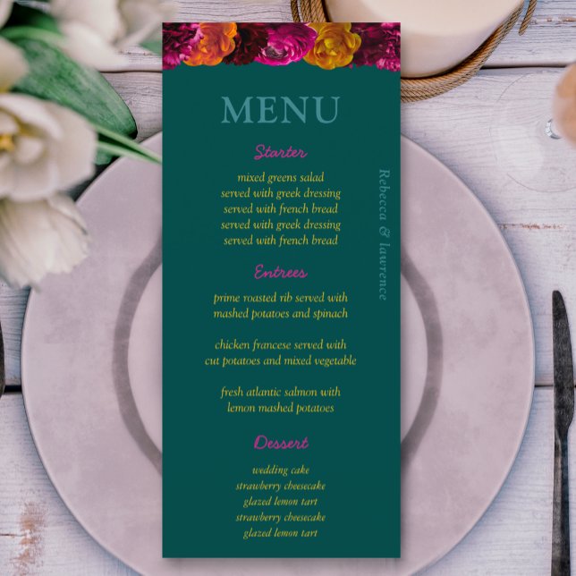 Modern pink green yellow floral  menu (Creator Uploaded)