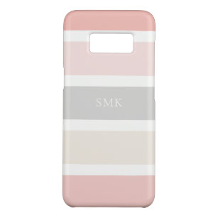 Modern Pink Grey and Cream Stripes Monogram Case-Mate Samsung Galaxy S8 Case
