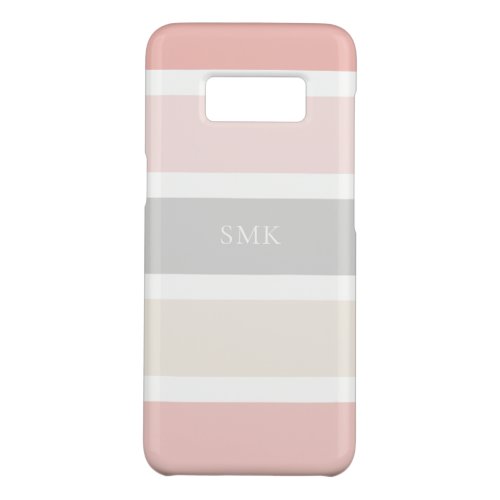 Modern Pink Grey and Cream Stripes Monogram Case_Mate Samsung Galaxy S8 Case