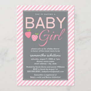 Modern Pink & Grey Baby Shower Girl Berry Sweet Invitation