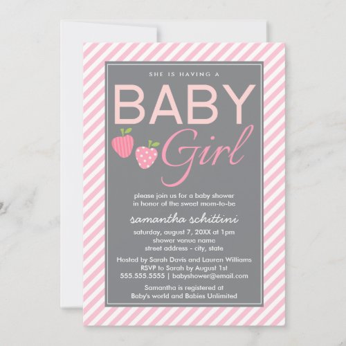 Modern Pink  Grey Baby Shower Girl Berry Sweet Invitation