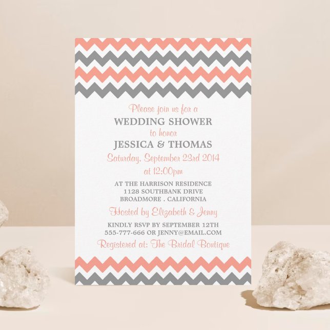 Modern Pink & Grey Chevron Wedding Shower Invitation (Creator Uploaded)
