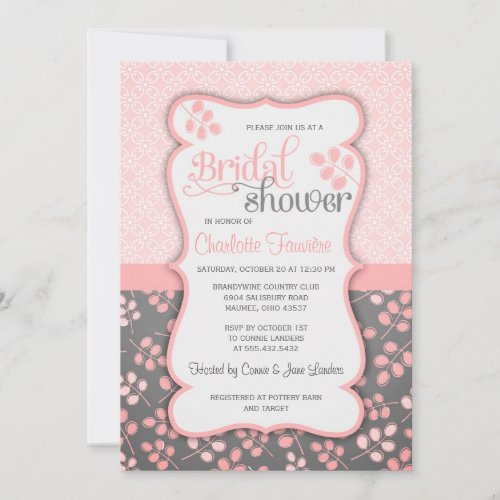 Modern Pink &amp; Grey Elegant Bridal Shower Custom Invitation