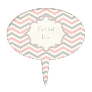 Modern pink, grey, ivory chevron pattern custom cake topper