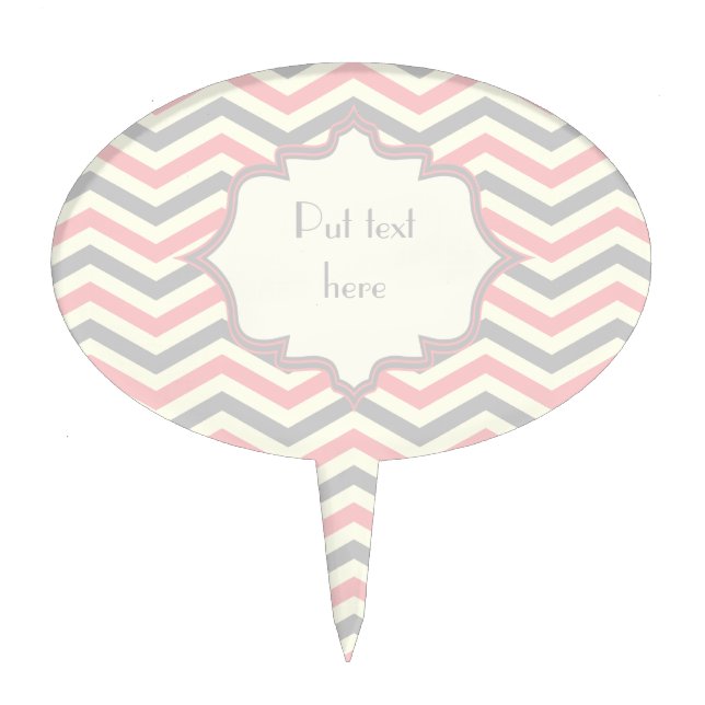 Modern pink, grey, ivory chevron pattern custom cake topper (Front)
