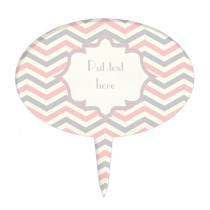 Modern pink, grey, ivory chevron pattern custom cake pick