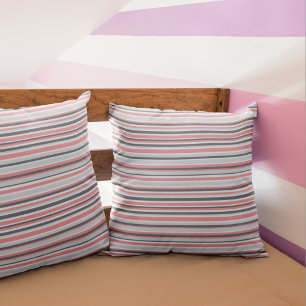 Modern Pink Grey Stripes Throw Pillow