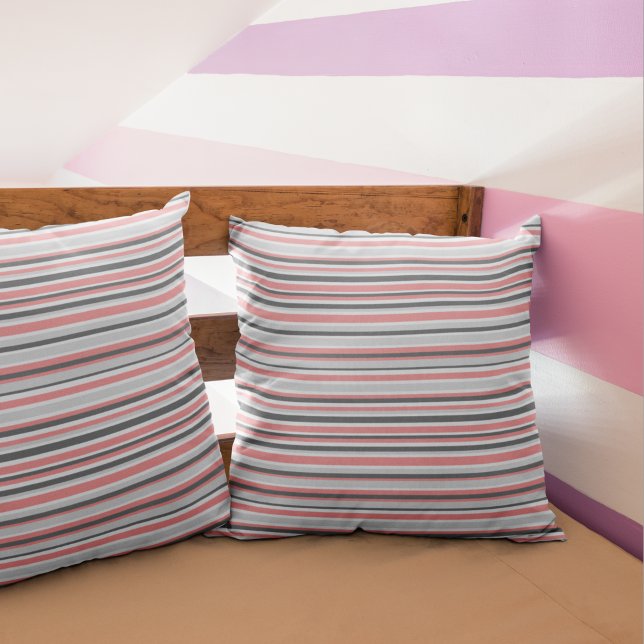 Modern Pink Grey Stripes Throw Pillow (Creator Uploaded)