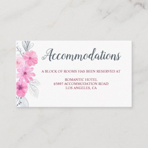 Modern pink grey watercolor flowers spring wedding enclosure card