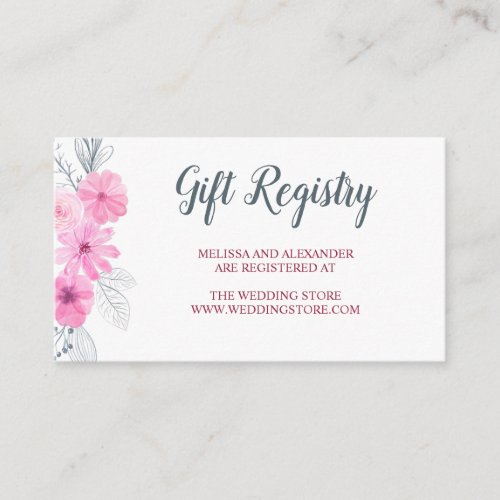 Modern pink grey watercolor flowers spring wedding enclosure card