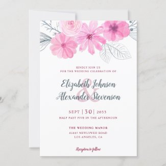 Modern pink grey watercolor flowers spring wedding