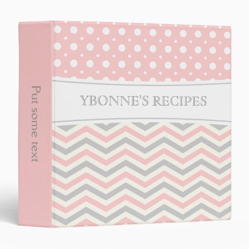 Modern pink grey white chevron  polka dot binder