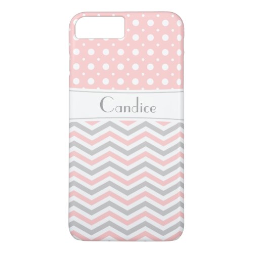 Modern pink grey white chevron  polka dot iPhone 8 plus7 plus case