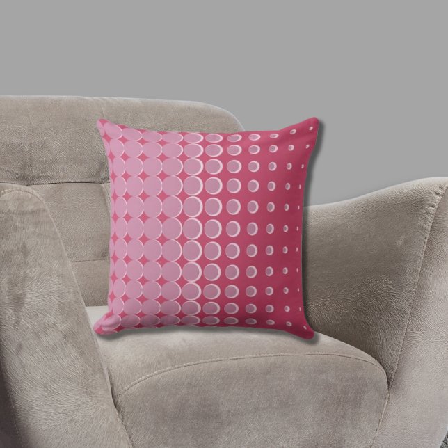 Modern Pink Halftone Dots Throw Pillow (Pink Halftone Pattern)