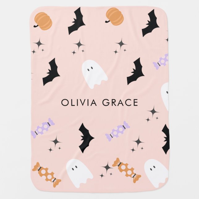 Modern Pink Halloween October Baby Blanket (Front)