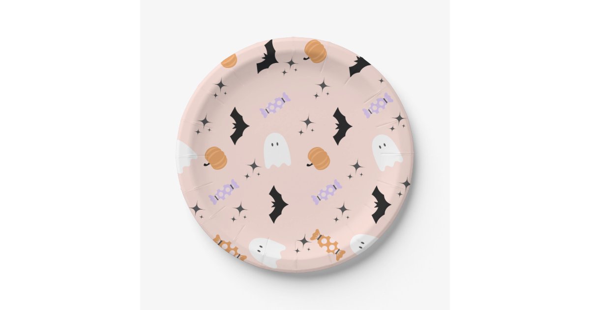 Modern Pink Halloween Party Paper Plates