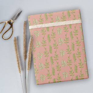 Modern Pink Hand Drawn Botanical Sweet 16 Birthday Wrapping Paper
