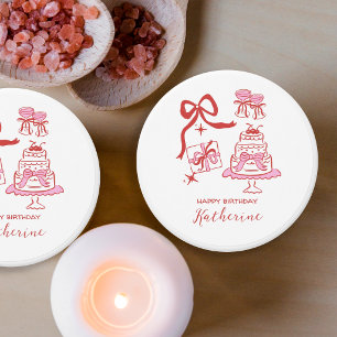 Modern Pink Hand Drawn Handwritten Birthday Party Mini Candle Favors