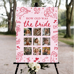 Modern Pink Hand Drawn How Old Was The Bride Sign