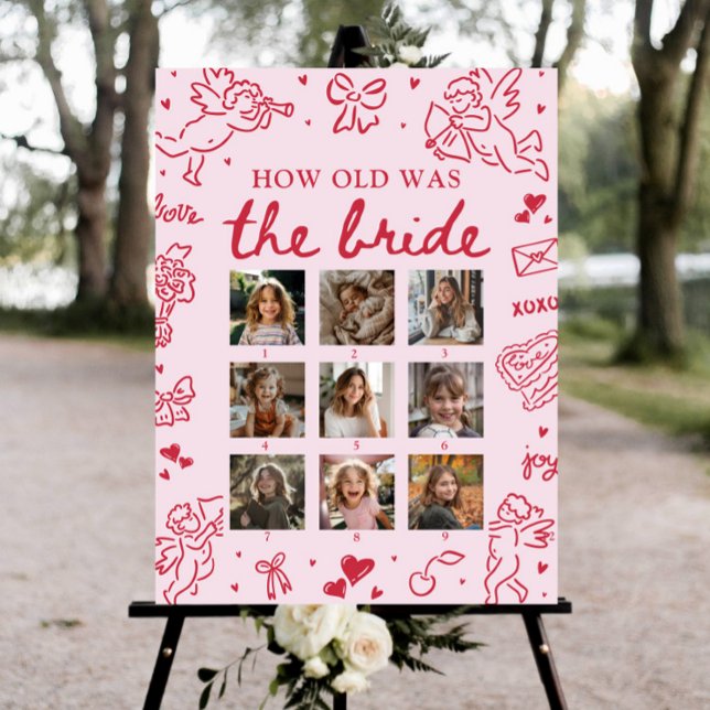 Modern Pink Hand Drawn How Old Was The Bride Sign (Modern Pink Hand Drawn How Old Was The Bride Sign)