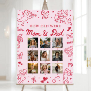 Modern Pink Hand Drawn How Old Were Mom & Dad Sign