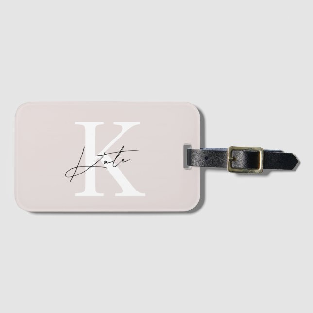 Modern Pink Hand Script Monogram Luggage Tag (Front Horizontal)