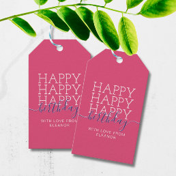 Modern pink Happy Birthday Gift Tags