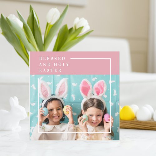 Modern Pink Happy Blessed Easter  Photo Gift