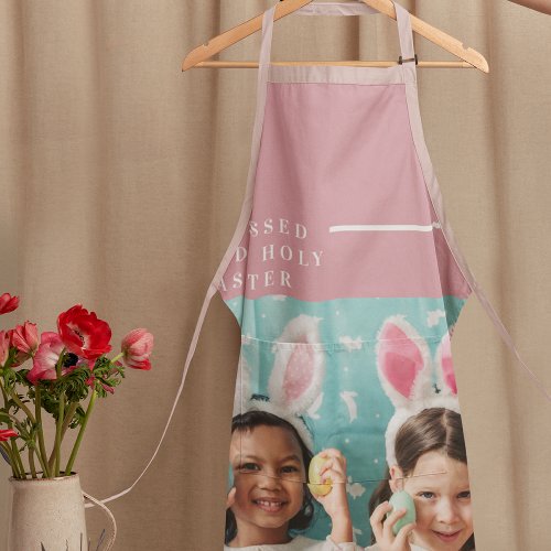Modern Pink Happy Blessed Easter  Photo Gift Apron