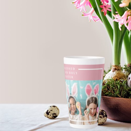 Modern Pink Happy Blessed Easter  Photo Gift Latte Mug