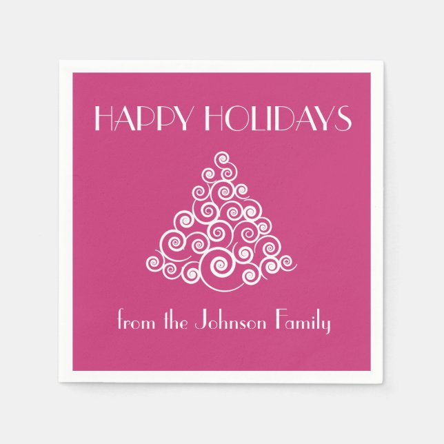 Modern Pink Happy Holidays Christmas  Napkins (Front)