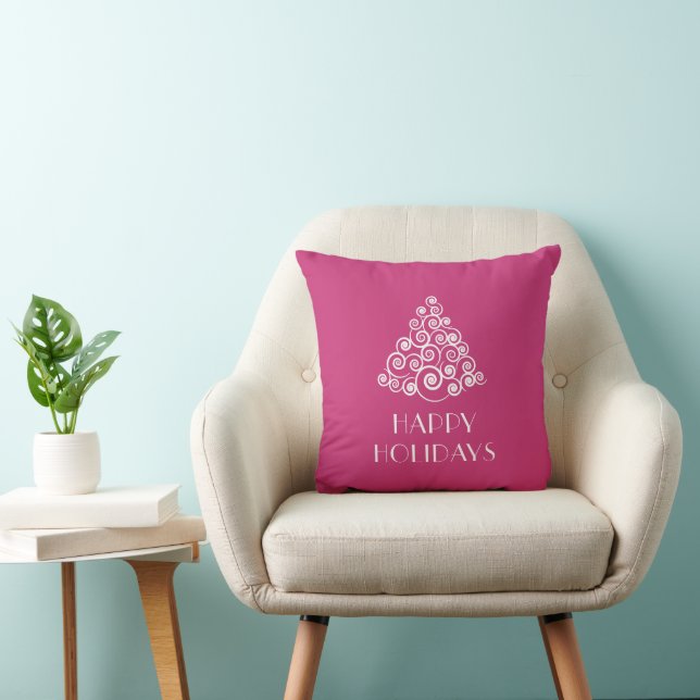 Modern Pink Happy Holidays Christmas Throw Pillow (Chair)