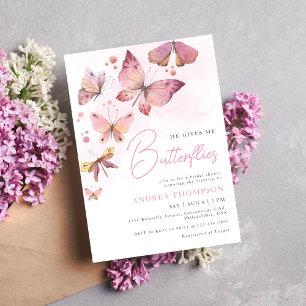 Modern Pink He Gives me Butterflies Bridal Shower Invitation