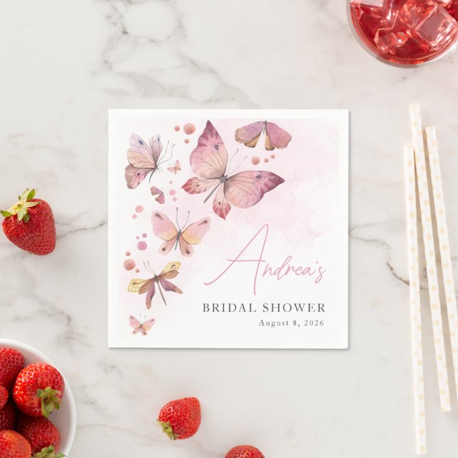 Modern Pink He Gives me Butterflies Bridal Shower Napkins (Insitu)