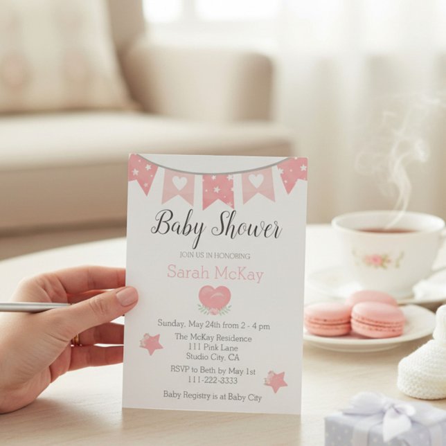 Modern Pink Heart Baby Girl Baby Shower Invitation (Creator Uploaded)