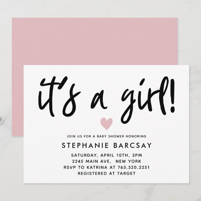 Modern Pink Heart Baby Shower Invitation (Front/Back)