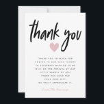 Modern Pink Heart Baby Shower Thank You Card<br><div class="desc">Simple baby shower thank you card with a ready-made message in place for your girl baby shower. The text at the top says "thank you" in modern script font with a pink heart under it. You can change the wording of the text and add your name at the bottom.</div>