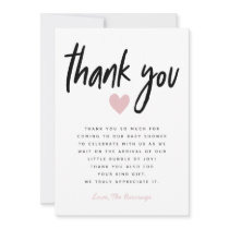 Modern Pink Heart Baby Shower Thank You Card