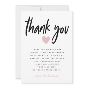 Modern Pink Heart Baby Shower Thank You Card