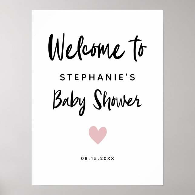 Modern Pink Heart Baby Shower Welcome Sign (Front)