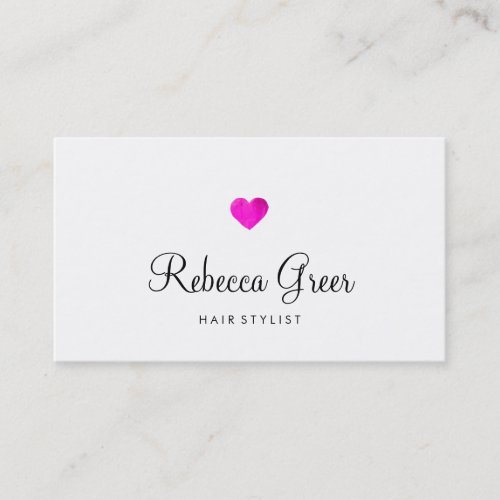 Modern Pink Heart Hair Stylist White Business Card