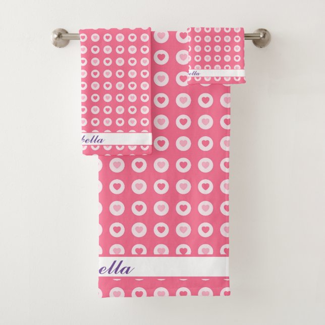 Modern Pink Heart Love Collection Bath Towel Set (Insitu)