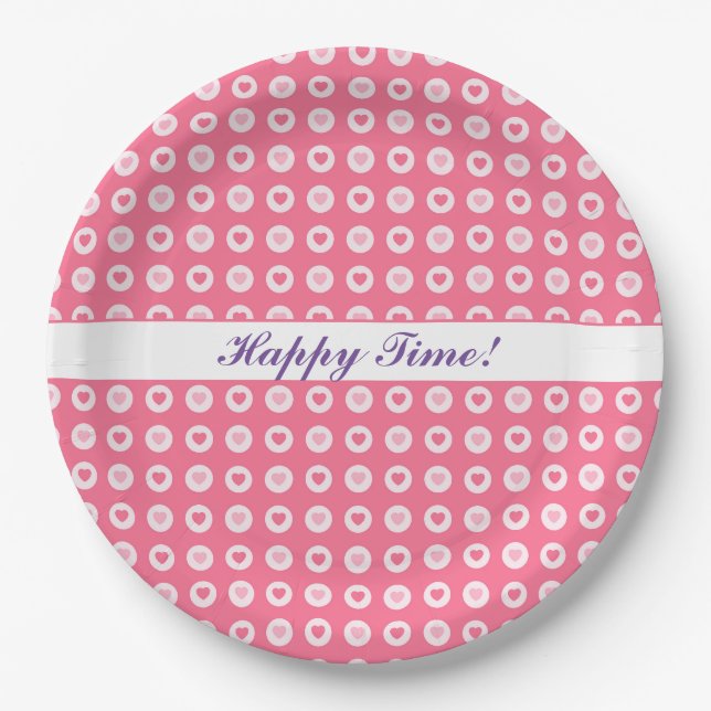 Modern Pink Heart Love Collection Paper Plates (Front)
