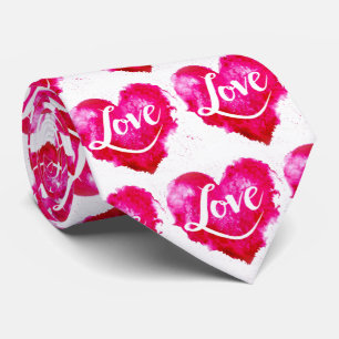 Modern Pink Heart & Love Typography Neck Tie