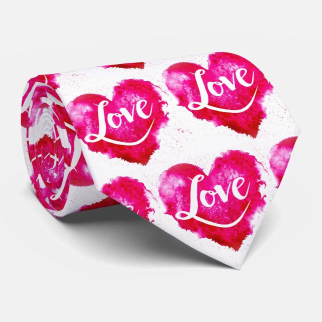 Modern Pink Heart & Love Typography Neck Tie (Rolled)